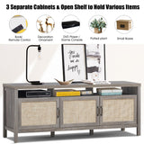 NNECW Rattan TV Stand with 3 Rattan Doors for Living Room