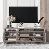 NNECW Rattan TV Stand with 3 Rattan Doors for Living Room