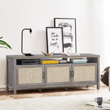 NNECW Rattan TV Stand with 3 Rattan Doors for Living Room
