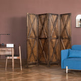 NNECW 4-Panel Freestanding Wood Room Divider with X-shaped Ornament