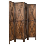 NNECW 4-Panel Freestanding Wood Room Divider with X-shaped Ornament
