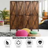 NNECW 4-Panel Freestanding Wood Room Divider with X-shaped Ornament