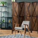 NNECW 4-Panel Freestanding Wood Room Divider with X-shaped Ornament