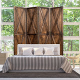 NNECW 4-Panel Freestanding Wood Room Divider with X-shaped Ornament