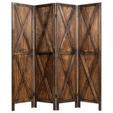 NNECW 4-Panel Freestanding Wood Room Divider with X-shaped Ornament