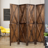 NNECW 4-Panel Freestanding Wood Room Divider with X-shaped Ornament