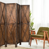 NNECW 4-Panel Freestanding Wood Room Divider with X-shaped Ornament