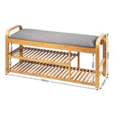 NNECW 3-Tier Bamboo Shoe Bench with Cushion for Hallway