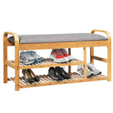 NNECW 3-Tier Bamboo Shoe Bench with Cushion for Hallway
