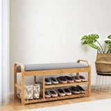 NNECW 3-Tier Bamboo Shoe Bench with Cushion for Hallway