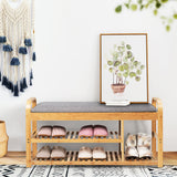 NNECW 3-Tier Bamboo Shoe Bench with Cushion for Hallway