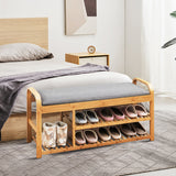 NNECW 3-Tier Bamboo Shoe Bench with Cushion for Hallway