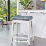 NNECW Backless Nailhead Bar Stool with Counter Height for Dining Room-White