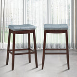 NNECW Backless Nailhead Bar Stool with Natural Rubber Wood Legs for Dining Room-Coffee