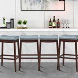 NNECW Backless Nailhead Bar Stool with Natural Rubber Wood Legs for Dining Room-Coffee