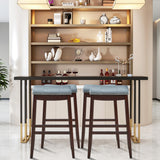 NNECW Backless Nailhead Bar Stool with Natural Rubber Wood Legs for Dining Room-Coffee