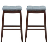 NNECW Backless Nailhead Bar Stool with Natural Rubber Wood Legs for Dining Room-Coffee