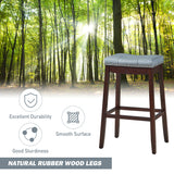 NNECW Backless Nailhead Bar Stool with Natural Rubber Wood Legs for Dining Room-Coffee