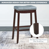 NNECW Backless Nailhead Bar Stool with Natural Rubber Wood Legs for Dining Room-Coffee