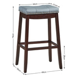 NNECW Backless Nailhead Bar Stool with Natural Rubber Wood Legs for Dining Room-Coffee