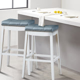 NNECW Backless Nailhead Bar Stool with Natural Rubber Wood Legs for Dining Room-White