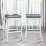 NNECW Backless Nailhead Bar Stool with Natural Rubber Wood Legs for Dining Room-White