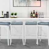 NNECW Backless Nailhead Bar Stool with Natural Rubber Wood Legs for Dining Room-White