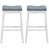 NNECW Backless Nailhead Bar Stool with Natural Rubber Wood Legs for Dining Room-White