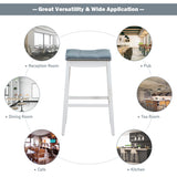 NNECW Backless Nailhead Bar Stool with Natural Rubber Wood Legs for Dining Room-White