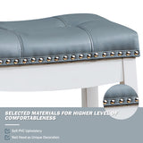 NNECW Backless Nailhead Bar Stool with Natural Rubber Wood Legs for Dining Room-White