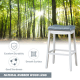 NNECW Backless Nailhead Bar Stool with Natural Rubber Wood Legs for Dining Room-White