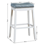 NNECW Backless Nailhead Bar Stool with Natural Rubber Wood Legs for Dining Room-White