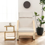 NNECW Padded Rocking Armchair with Pillow &amp Birch Wood Frame-Beige