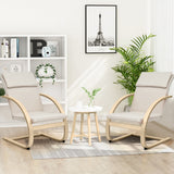 NNECW Padded Rocking Armchair with Pillow &amp Birch Wood Frame-Beige
