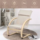 NNECW Padded Rocking Armchair with Pillow &amp Birch Wood Frame-Beige