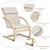 NNECW Padded Rocking Armchair with Pillow &amp Birch Wood Frame-Beige