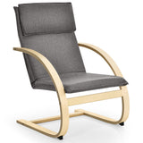 NNECW Padded Rocking Armchair with Pillow &amp Birch Wood Frame-Grey