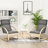 NNECW Padded Rocking Armchair with Pillow &amp Birch Wood Frame-Grey
