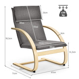 NNECW Padded Rocking Armchair with Pillow &amp Birch Wood Frame-Grey