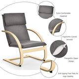 NNECW Padded Rocking Armchair with Pillow &amp Birch Wood Frame-Grey