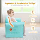 NNECW Crocodile Pattern Kids Armchair with Wooden Frame for Baby Room