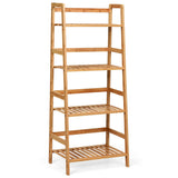 NNECW Freestanding 4-Tier Bamboo Plant Rack with Guardrails