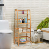 NNECW Freestanding 4-Tier Bamboo Plant Rack with Guardrails