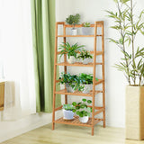 NNECW Freestanding 4-Tier Bamboo Plant Rack with Guardrails