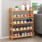NNECW 5-Tier Bamboo Shoe Rack with Two Rounded Handles for Entryway