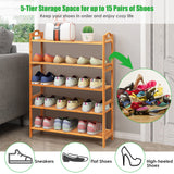 NNECW 5-Tier Bamboo Shoe Rack with Two Rounded Handles for Entryway