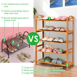 NNECW 5-Tier Bamboo Shoe Rack with Two Rounded Handles for Entryway