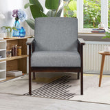 NNECW Modern Upholstered Linen Fabric Accent Sofa Chair with Wooden Armrest-Grey