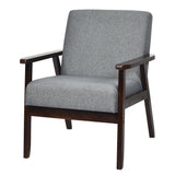 NNECW Modern Upholstered Linen Fabric Accent Sofa Chair with Wooden Armrest-Grey