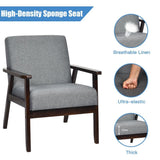 NNECW Modern Upholstered Linen Fabric Accent Sofa Chair with Wooden Armrest-Grey